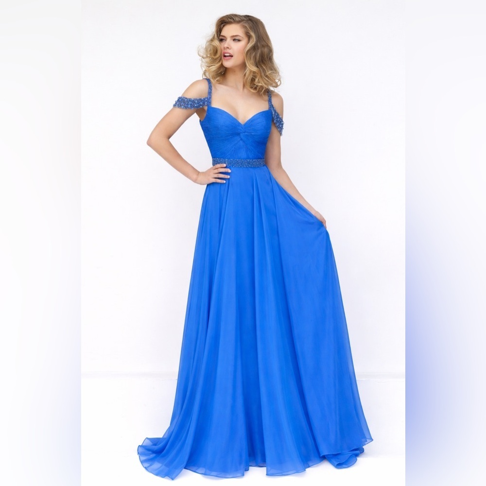 Sherri Hill 50086 Chiffon Beaded Sweetheart Prom Gown Formal Dress Periwinkle